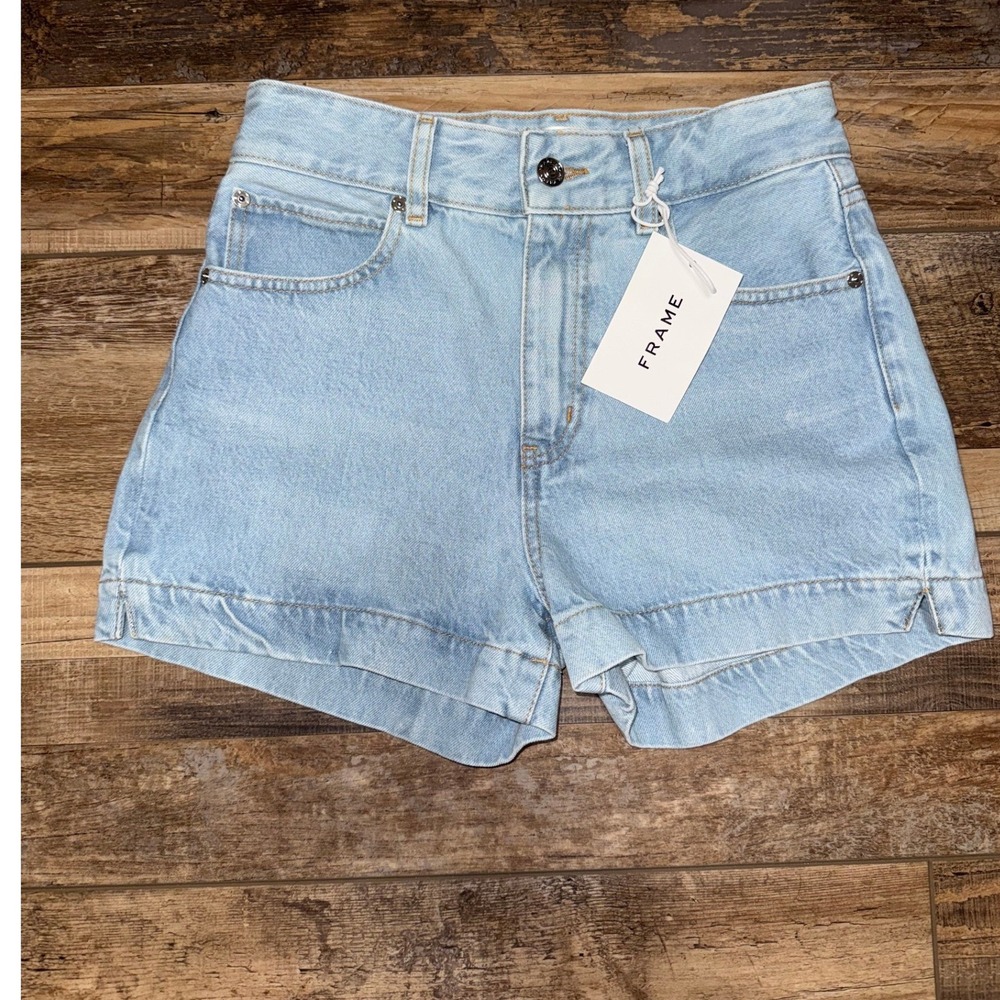 FRAME The Charm Short Light Wash Denim High Rise Cutoff Shorts Size 24